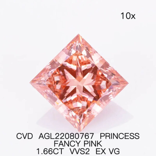 princess cut pink CVD diamond